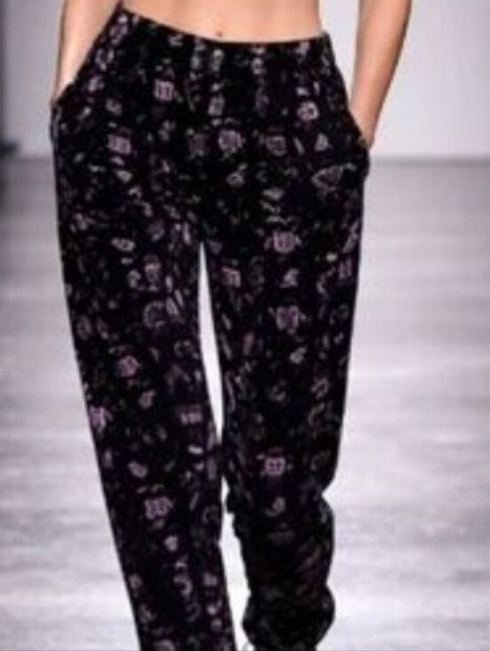 Collectif Pants - Collectif Black & Lilac Novelty Print Straight Leg Trousers